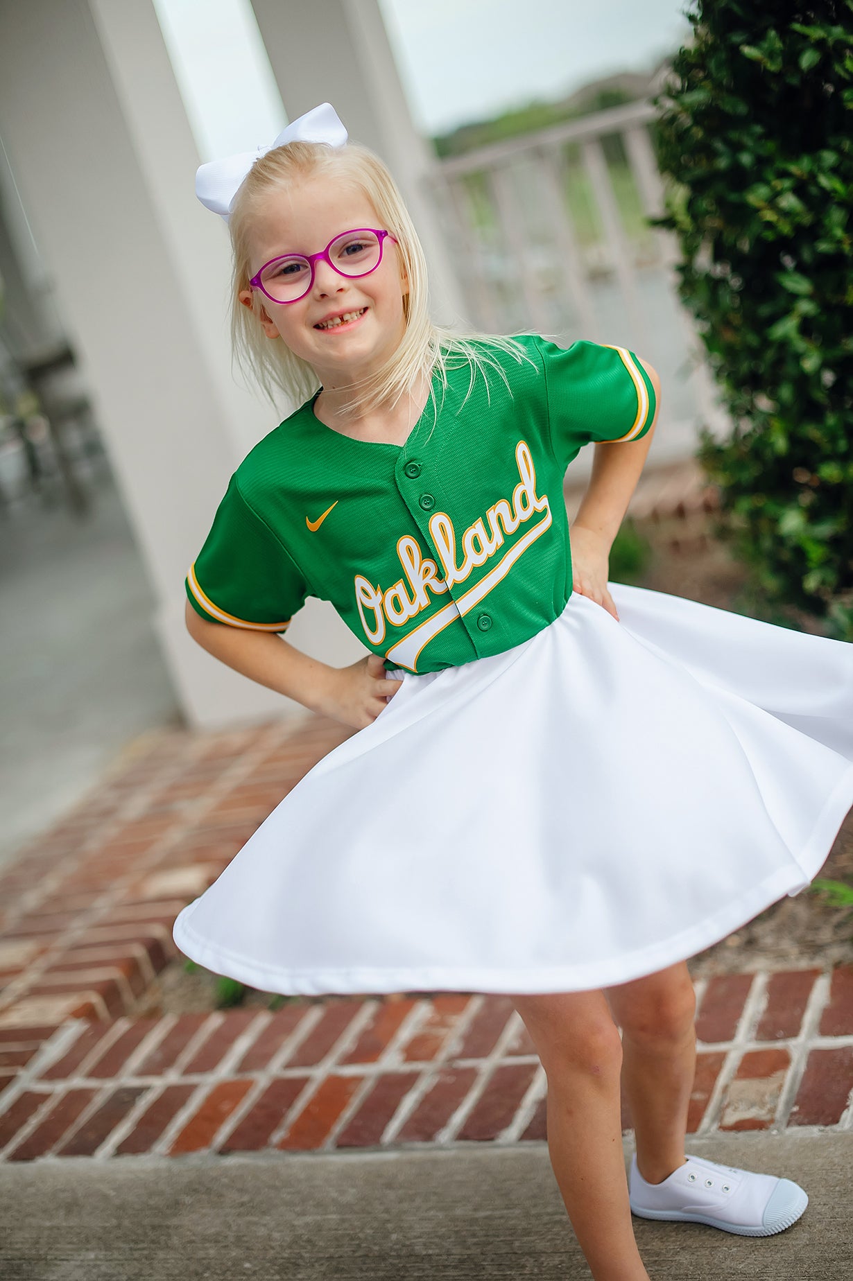 Oakland Baseball Fan Dress (white)- Girls